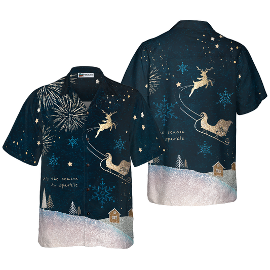 WW | Hyperfavor Christmas Hawaiian Shirts, Reindeer Snow Dark Short Sleeve Shirt, Christmas Shirt Gift Idea for Men and Women