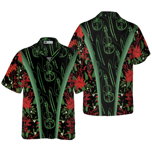 WW | Hyperfavor Christmas Hawaiian Shirts, Christmas Fiddle Music Pattern Shirt Short Sleeve, Christmas Shirt Gift Idea for Men and Women
