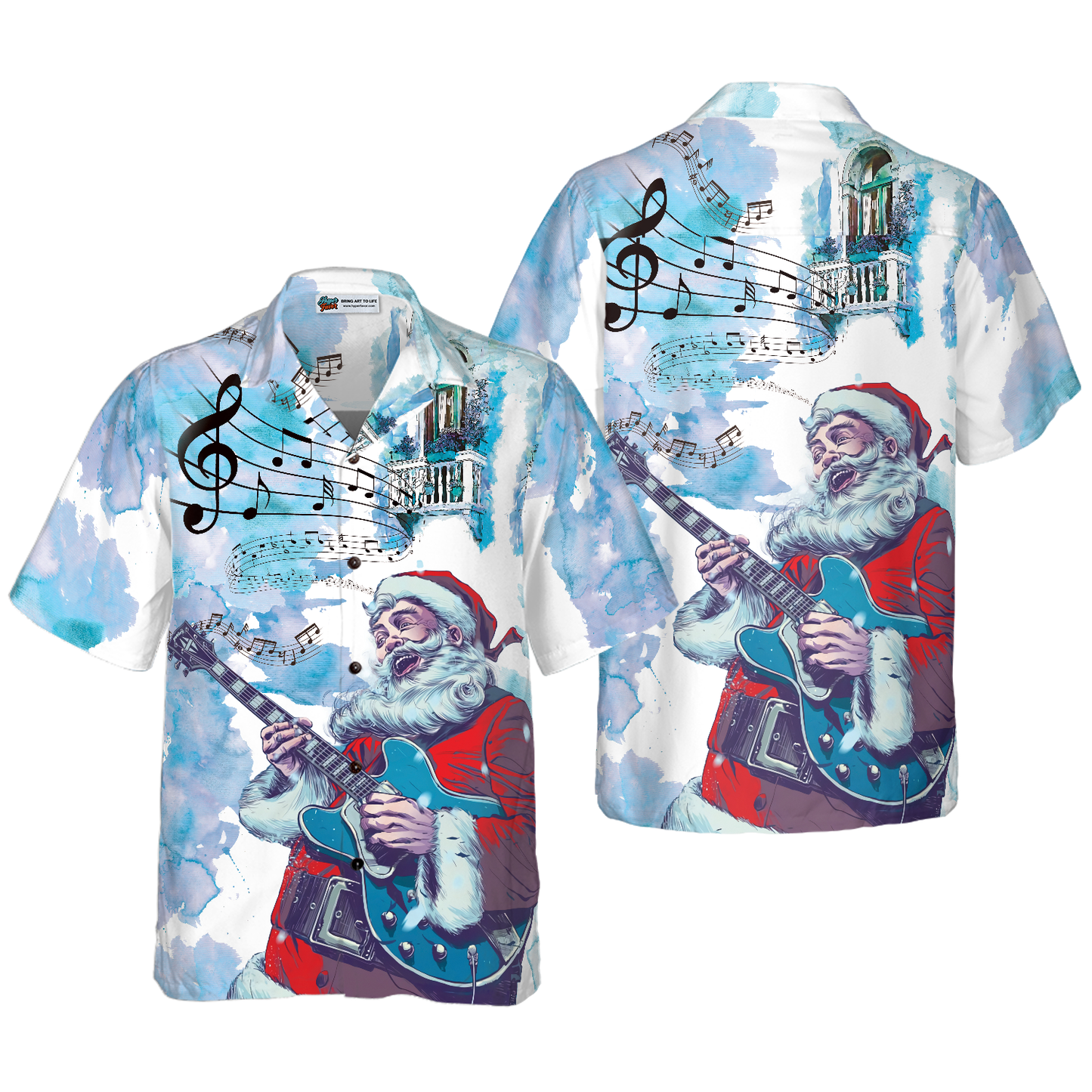 WW | Hyperfavor Weihnachts-Hawaiianhemden, Weihnachtsmann-Gitarrenmusik-Musterhemd Kurzarm, Weihnachtshemden-Idee Geschenke für Männer und Frauen