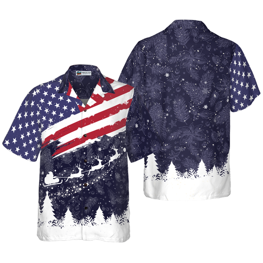 WW | Hyperfavor Weihnachts-Hawaiianhemden, Frohe Weihnachten USA-Flaggenmuster-Shirt Kurzarm, Weihnachtshemd-Idee Geschenk für Männer und Frauen