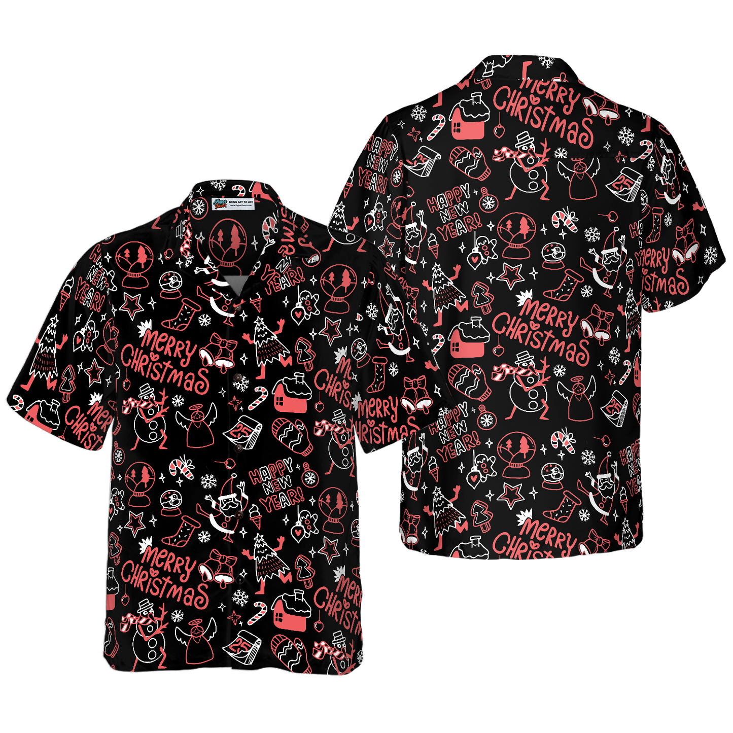 WW | Hyperfavor Weihnachts-Hawaiianhemden, Weihnachts-Linienmuster-Hemd Kurzarm, Weihnachtshemd Geschenkidee für Männer und Frauen