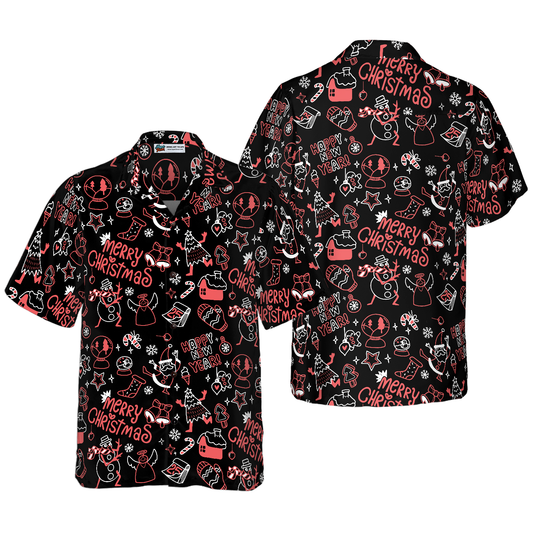 WW | Hyperfavor Christmas Hawaiian Shirts, Christmas Line Pattern Short Sleeve Shirt, Christmas Shirt Gift Idea for Men and Women