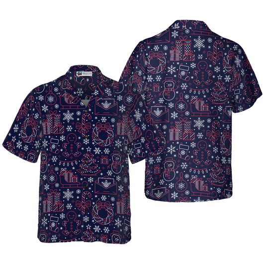 WW | Hawaiian Shirts, Christmas Line Pattern Short Sleeve Shirt, Christmas Shirt Gift Idea for Men and Women