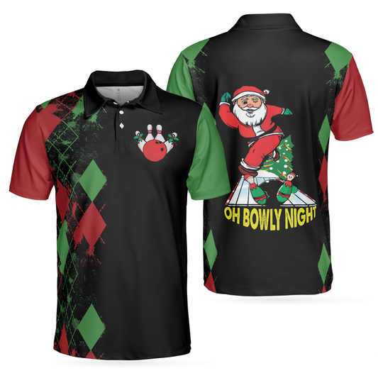 WW | Bowly Night Shirt Polo Shirt, Christmas Motif Polo Shirt Design, Best Christmas Gift Idea for Bowling Lovers