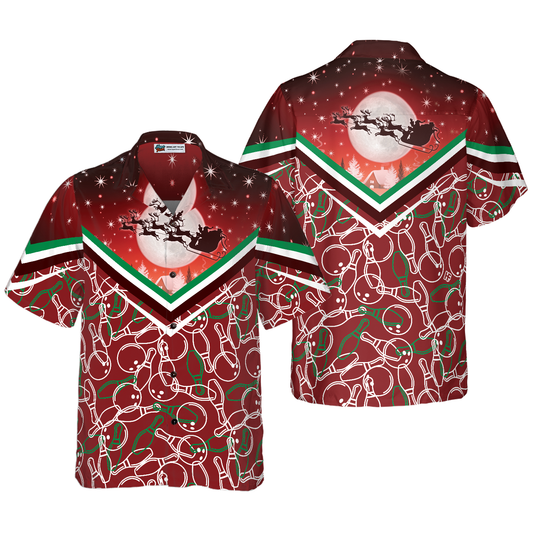 WW | Hyperfavor Weihnachts-Hawaiian-Shirts, Weihnachtsnacht mit Bowling-Muster Shirt Kurzarm, Weihnachts-Shirt Geschenkidee für Männer und Frauen