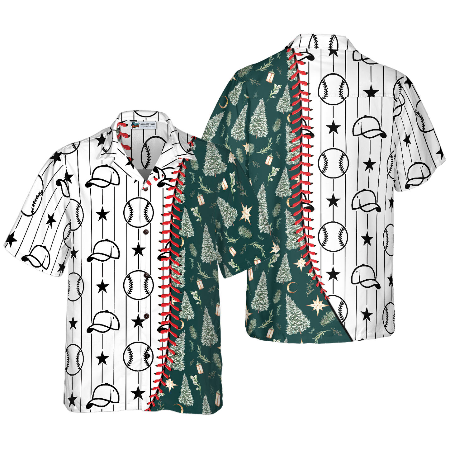 WW | Hyperfavor Weihnachts-Hawaiian-Shirts, Baseball-Muster-Shirt kurzarm, Weihnachts-Shirt-Idee Geschenk für Männer und Frauen