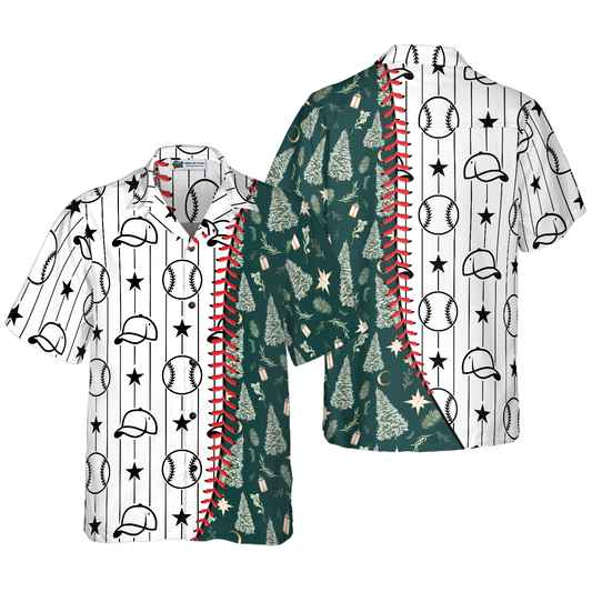 WW | Hyperfavor Christmas Hawaiian Shirts, Baseball Pattern Short-Sleeve Shirt, Christmas Shirt Idea Gift for Men and Women