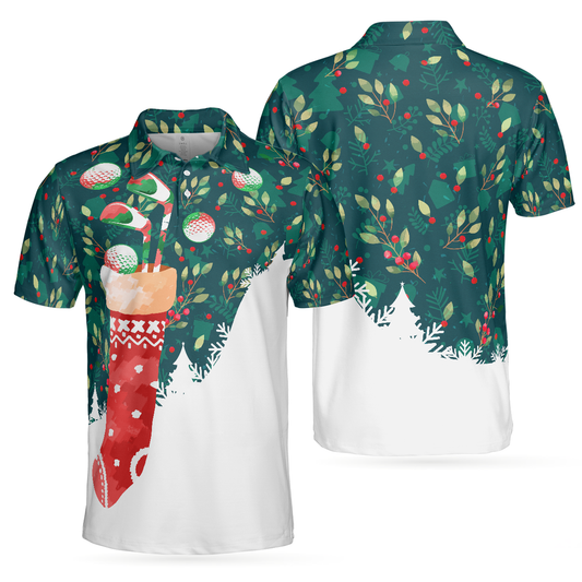 WW | Christmas Golf Polo Shirts for Men and Women, Christmas Golf Ball Pattern Socks Men's Short Sleeve Shirt