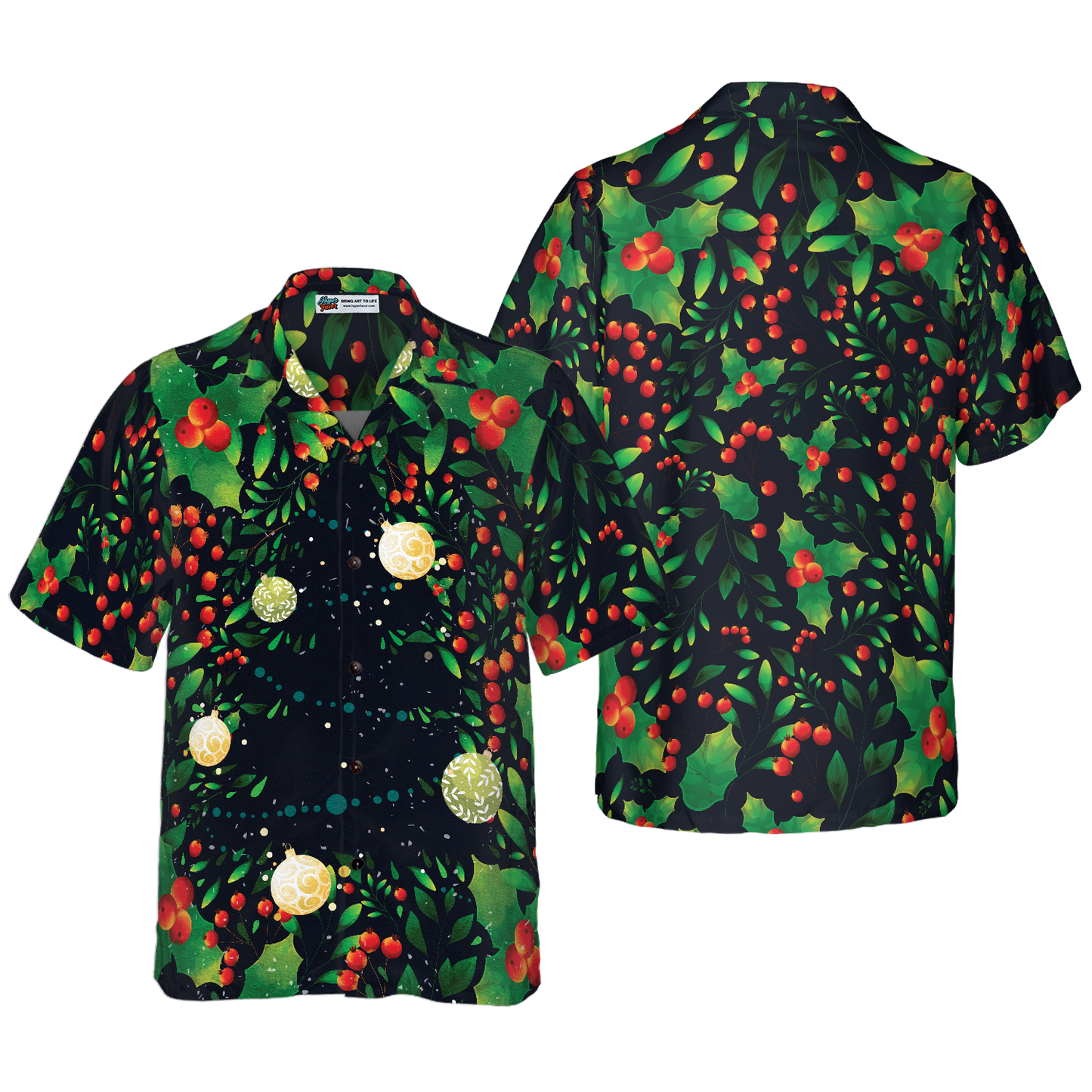 WW | Hyperfavor Weihnachtsbaum-Muster Hawaiian-Shirt, Weihnachtshemden Kurzarm Button-Down-Shirt für Männer und Frauen