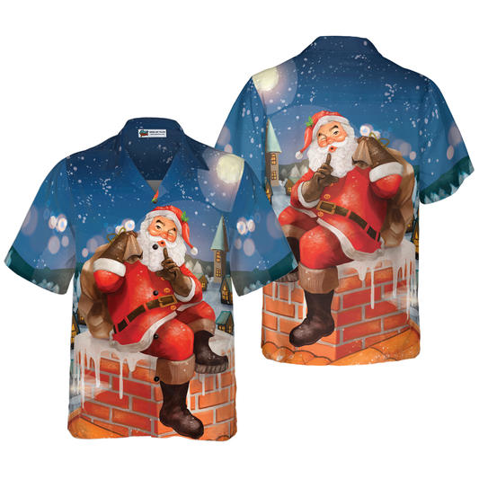 WW | Hawaiian Shirts, Santa with Present Short Sleeve T-Shirt, Christmas Shirt Gift Idea for Men and Women