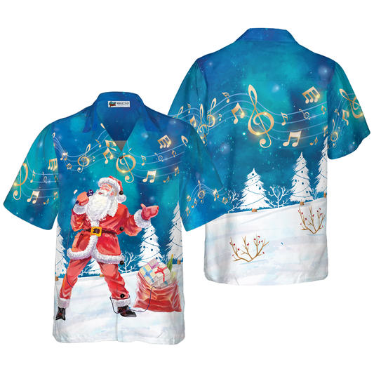 WW | Hyperfavor Christmas Hawaiian Shirts for Men and Women, Santa Sing Music Hawaiian Shirt Button Down Short Sleeve