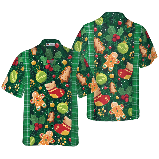WW | Hyperfavor Weihnachtsgrün Plaid Muster Hawaiian Shirt, Weihnachtshemden Kurzarm Button-Down Shirt für Männer und Frauen