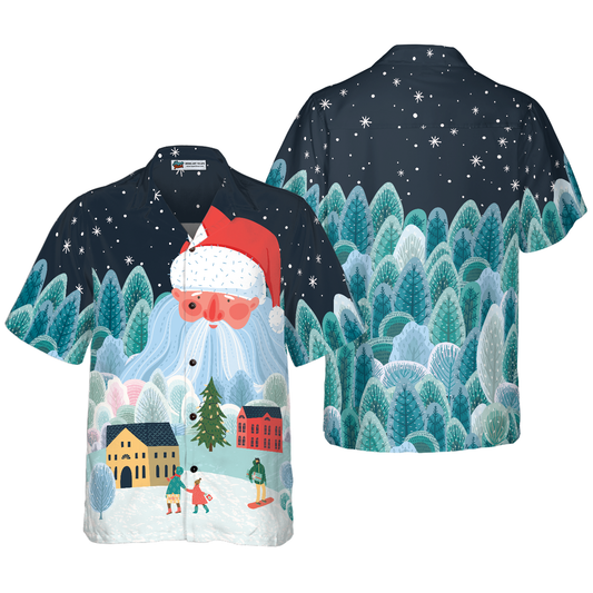 WW | Hyperfavor Christmas Hawaiian Shirts for Men and Women, Xmas Santa Tower Hawaiian Shirt Button Down Shirt Short Sleeve