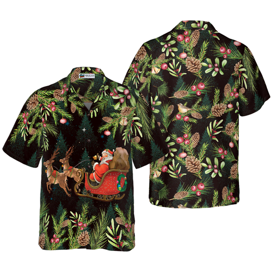 WW | Hyperfavor Santa Santa Riding Sleigh 3 Patterns Hawaiian Shirt, Christmas Shirts Short Sleeve Button Down Shirt For Men And Women