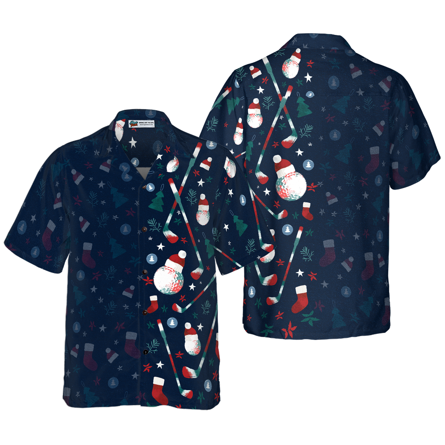 WW | Hyperfavor Weihnachts-Golfmuster Hawaiian Shirt, Weihnachtshemden Kurzarm Button-Down Hemd für Männer und Frauen