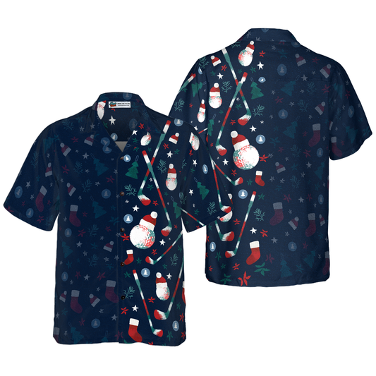 WW | Hyperfavor Christmas Golf Pattern Hawaiian Shirt, Christmas Shirts Short Sleeve Button Down Shirt for Men and Women