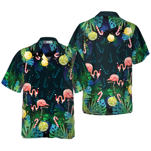 WW | Hyperfavor Christmas Hawaiian Shirts for Men and Women, Christmas Flamingo Tropical Hawaiian Shirt Button Down Short Sleeve
