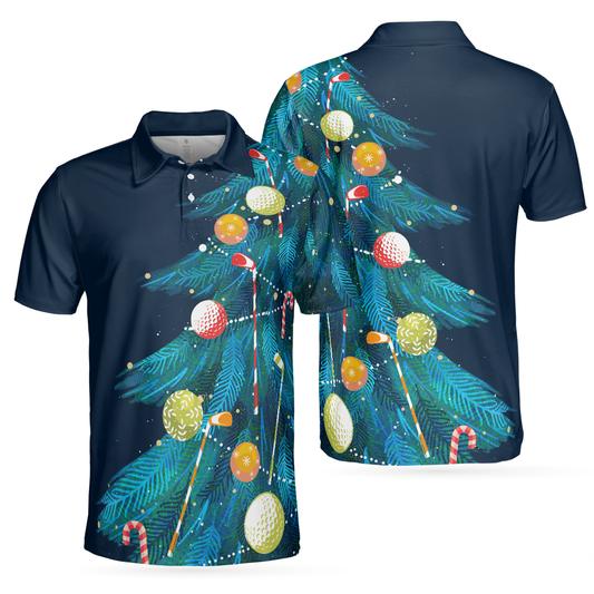 WW | Christmas Golf Polo Shirts - Men's Short Sleeve Golf Polo Shirts - Christmas Tree Pattern Shirt Dry Fit - Christmas Shirt Gift Idea for Men