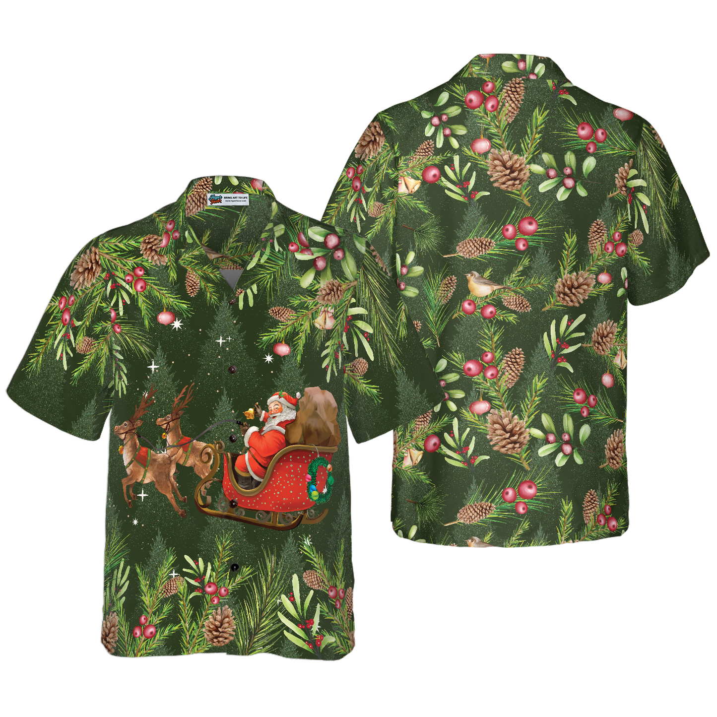 WW | Hyperfavor Santa Santa Reitender Schlitten 1 Muster Hawaiian-Shirt, Weihnachtshemden Kurzarm Button-Down-Shirt für Männer und Frauen