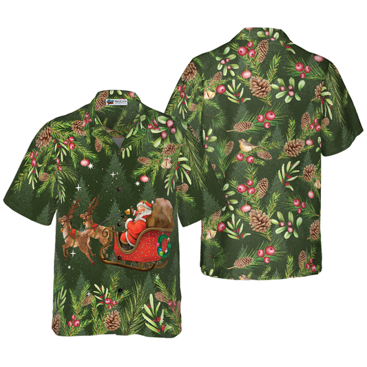WW | Hyperfavor Santa Riding Sleigh 1 Pattern Hawaiian Shirt, Christmas Shirts Short Sleeve Button Down Shirt for Men and Women