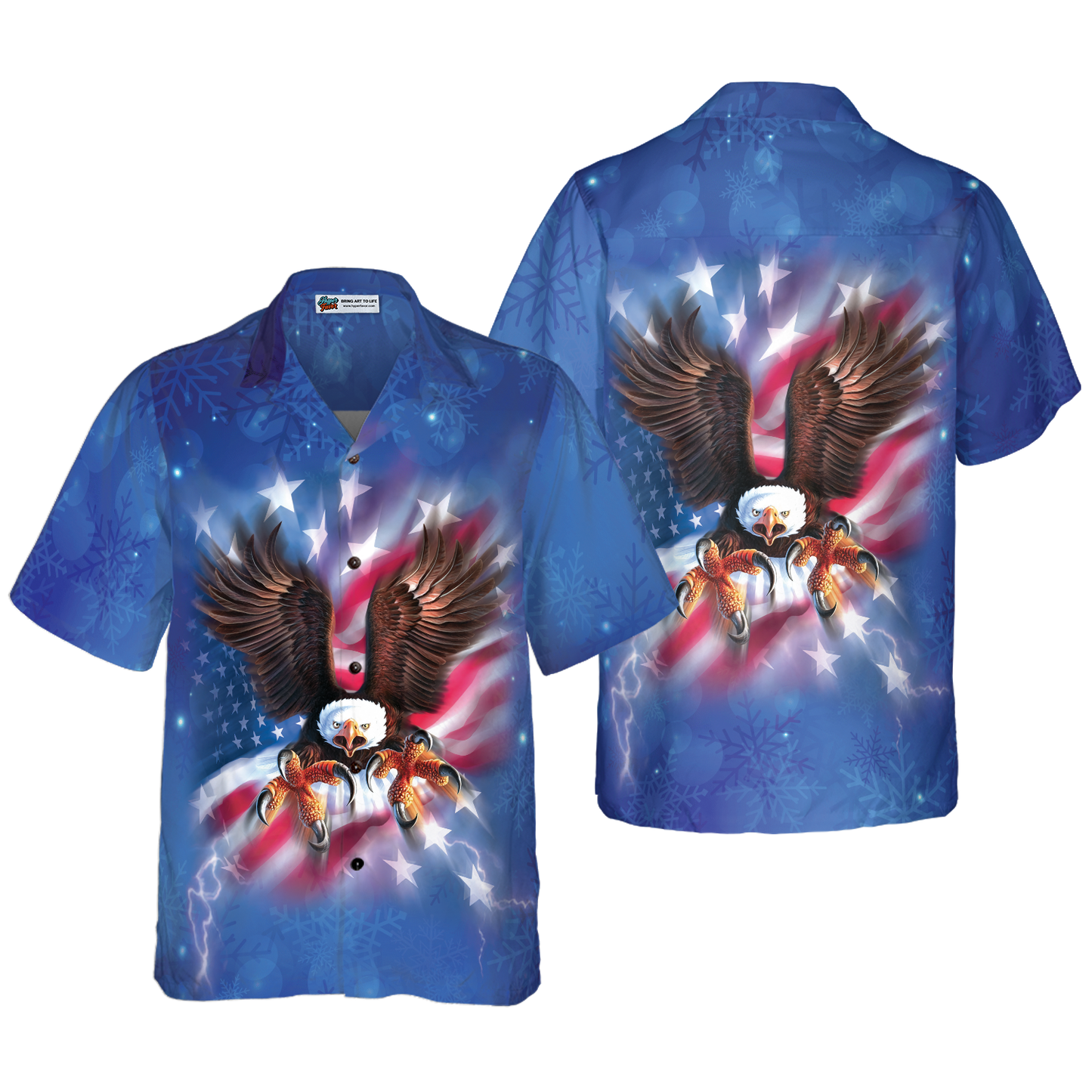 WW | Hyperfavor Weihnachts-Hawaiian-Shirts für Männer und Frauen, Adler fliegt mit amerikanischer Flagge Hawaiian Shirt Button-Down-Shirt Kurzarm