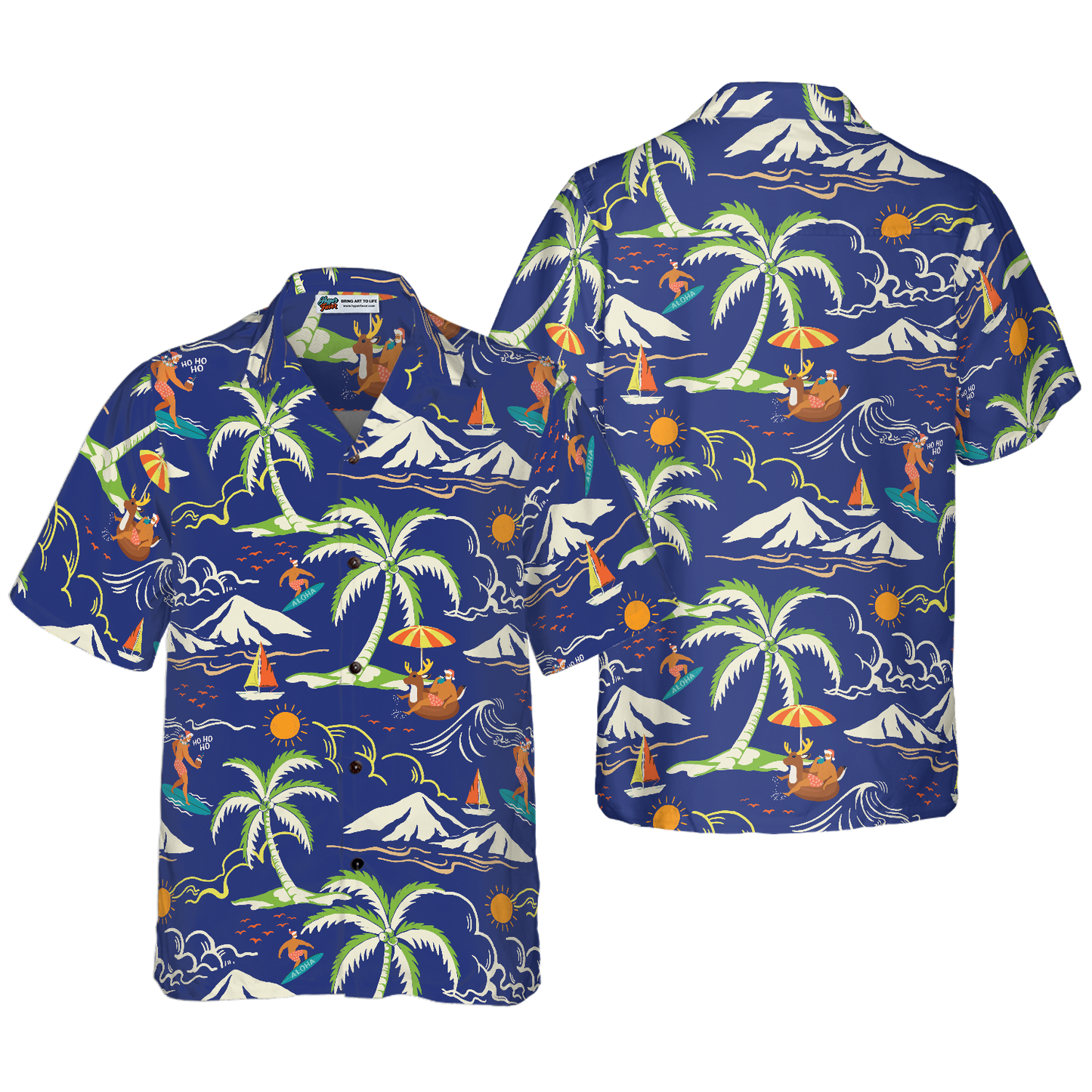 WW | Hyperfavor Weihnachts-Hawaiian-Shirts, Santa Strand Sommer Muster 3 Kurzarmhemd, Weihnachtshemd Geschenkidee für Männer und Frauen