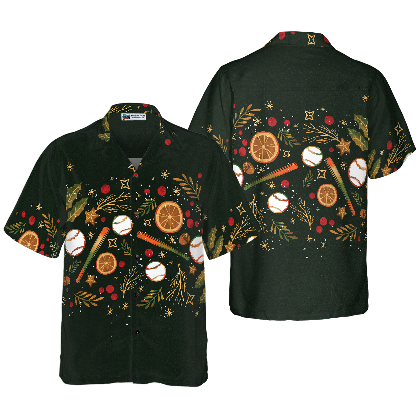 WW | Hyperfavor Weihnachten Hawaiian-Shirts für Männer und Frauen, Weihnachts-Baseballmuster Hawaiian-Shirt mit Knopfleiste Kurzarm