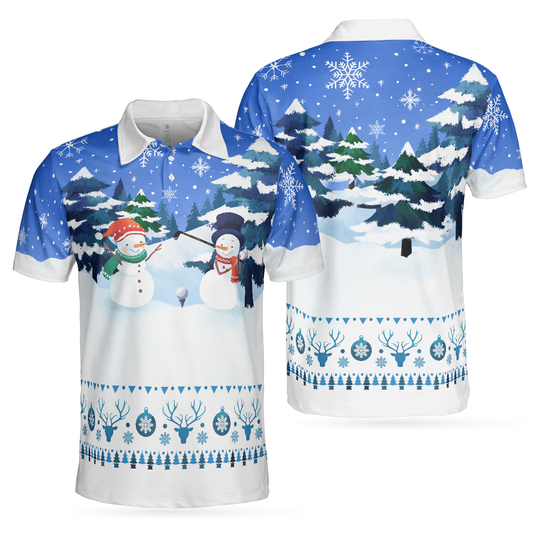 WW | Christmas Golf Polo Shirts - Men's Short Sleeve Golf Polo Shirts - Funny Snowman Pattern Dry Fit Shirt - Christmas Shirt Gift Idea for Men