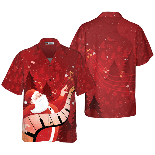 WW | Hyperfavor Weihnachts-Hawaiian-Shirts für Männer und Frauen, Santa spielt Klavier Hawaiian Shirt Knopf-down Shirt Kurzarm