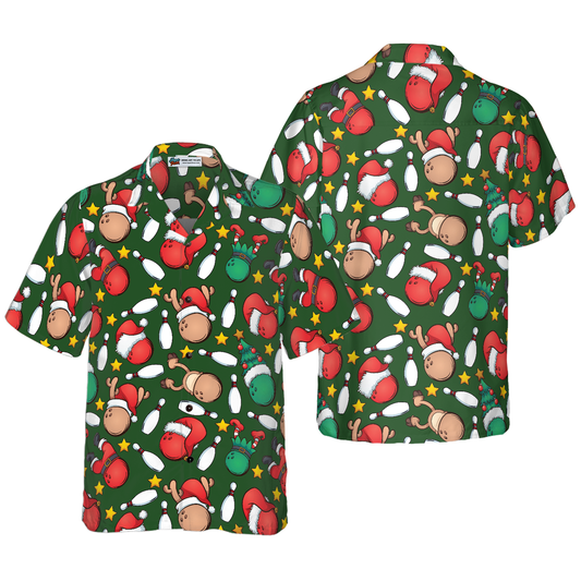 WW | Hyperfavor Christmas Hawaiian Shirts, Christmas Bowling Pattern Short Sleeve Shirt, Christmas Shirt Gift Idea for Men and Women