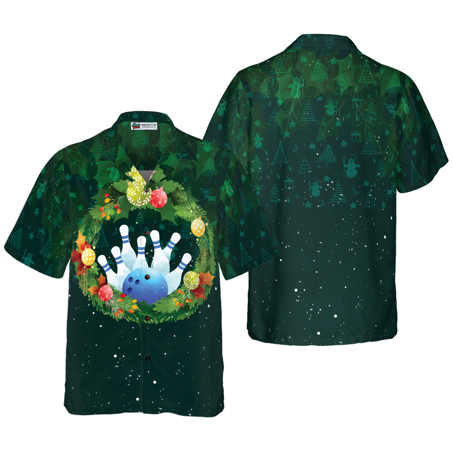 WW | Hyperfavor Weihnachts-Hawaiian-Shirts für Männer und Frauen, Weihnachtskranz Bowling Hawaiian Shirt Knopfleiste Kurzarm.png