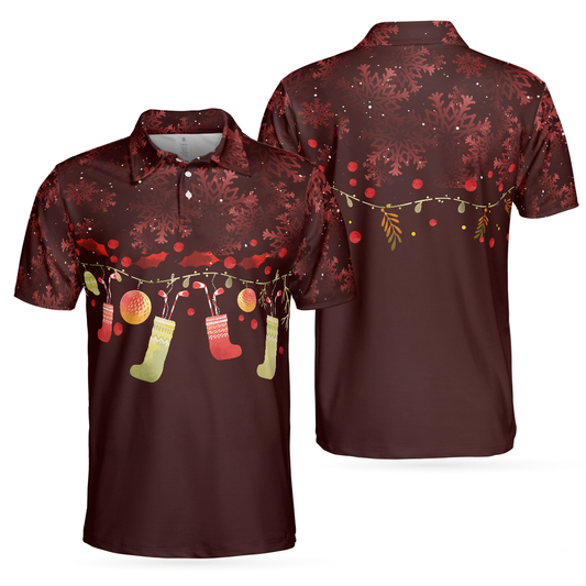 WW | Christmas Golf Polo Shirts - Men's Golf Polo Shirts Short Sleeve - Red Christmas Pattern Shirt Dry Fit - Christmas Shirt Gift Idea for Men