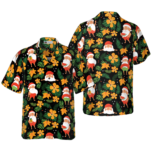WW | Hyperfavor Christmas Hawaiian Shirts, Santa Floating Tropical Pattern Short Sleeve Shirt, Christmas Shirt Idea Gift for Men and Women