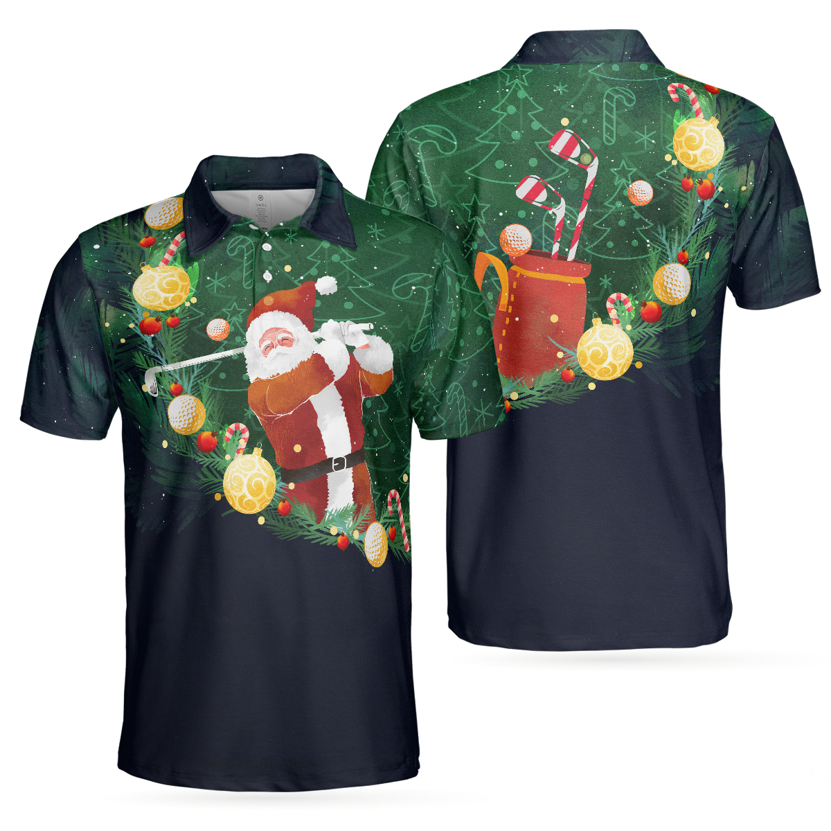 WW | Weihnachts Golf Polohemden - Herren Golf Polohemden Kurzarm - Santa Golfspiel Muster Shirt - Weihnachts Shirt Geschenkidee für Männer