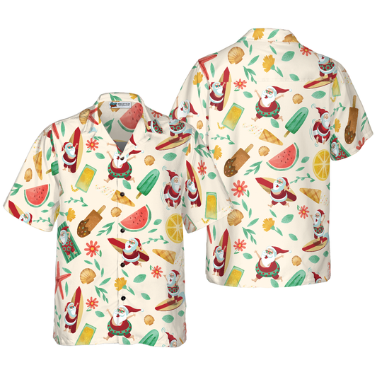 WW | Hyperfavor Santa Surfing 1 Pattern Hawaiian Shirt, Christmas Short Sleeve Button-Down Shirt For Men And Women