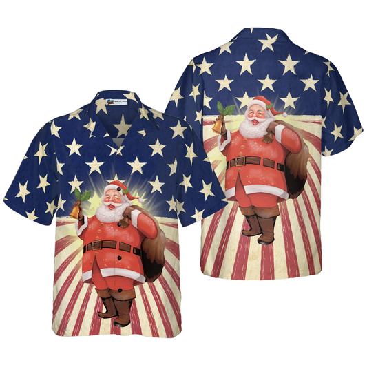 WW | Hyperfavor Santa Christmas Santa America Hawaiian Shirt, Christmas Shirts Short Sleeve Button Down Shirt for Men and Women