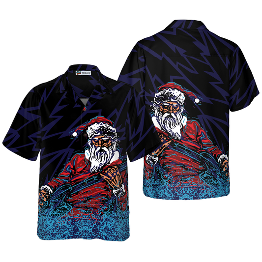 WW | Hawaiian Shirts, Rock Santa Shirt Short Sleeve, Christmas Shirts Gift Idea for Men and Women