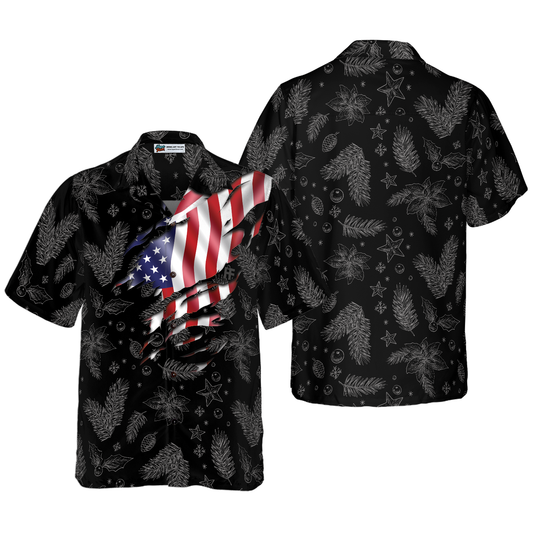 WW | Hyperfavor Christmas Hawaiian Shirts, Christmas USA Flag Pattern Shirt Short Sleeve, Christmas Shirt Idea Gift For Men And Women