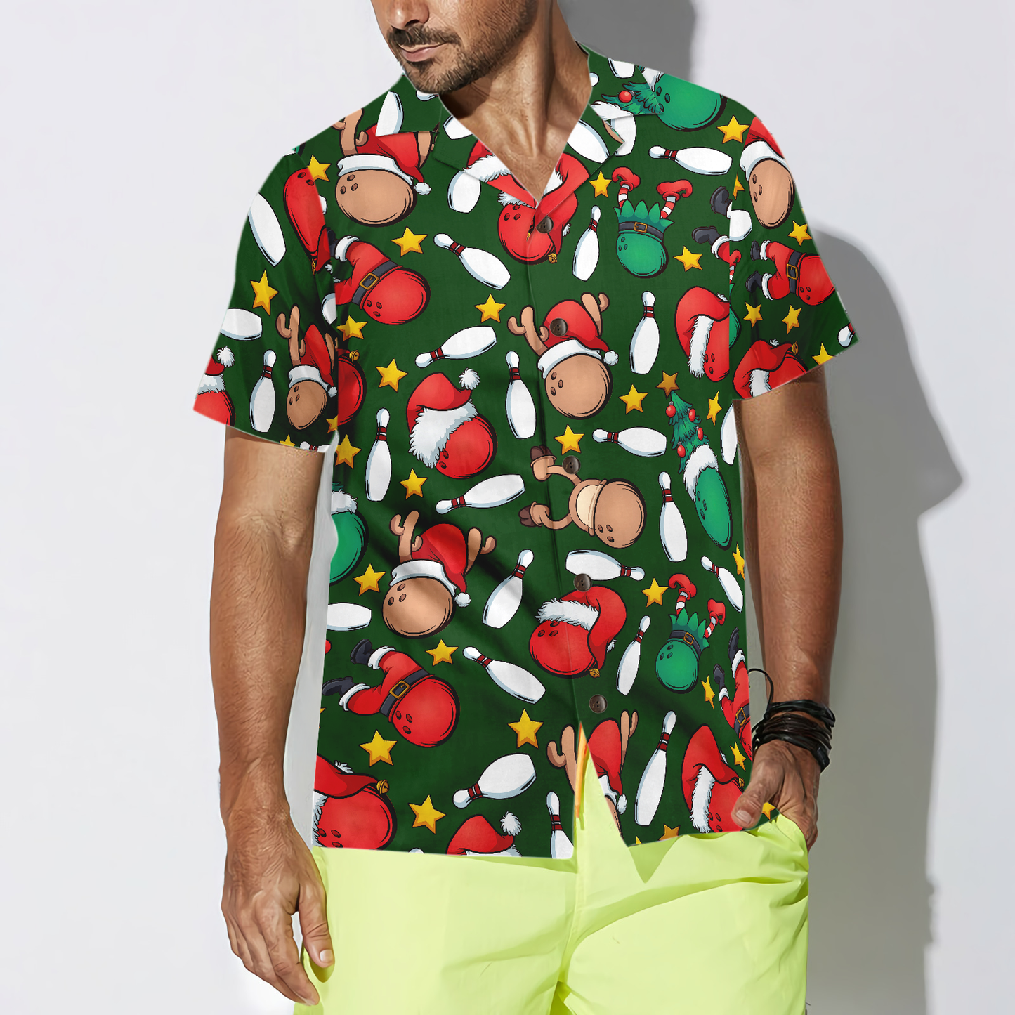 WW | Hyperfavor Weihnachts-Hawaiianhemden, Weihnachts-Bowlingmuster-Shirt Kurzarm, Weihnachts-Shirt Geschenkidee für Männer und Frauen