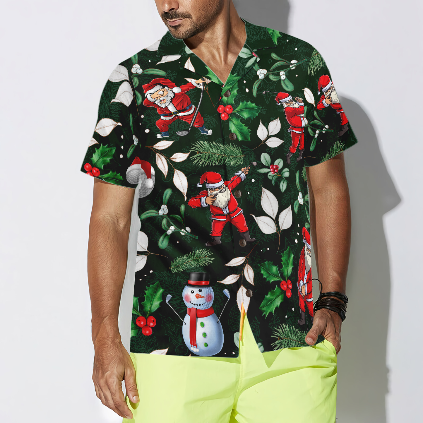 WW | Hyperfavor Weihnachten Hawaiianische Hemden, Santa Golfspiel Muster Hemd Kurzarm, Weihnachtshemd Geschenkidee für Männer und Frauen