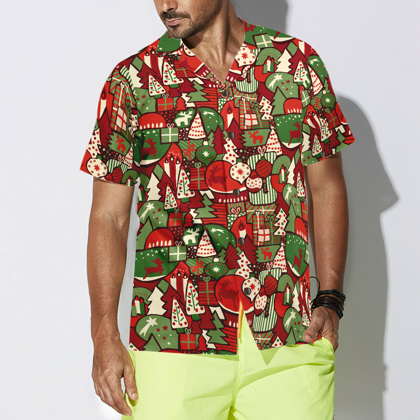 WW | Hawaiian Hemden, Weihnachtsgeschenk Musterhemd Kurzarm, Weihnachtshemd Geschenkidee für Männer und Frauen