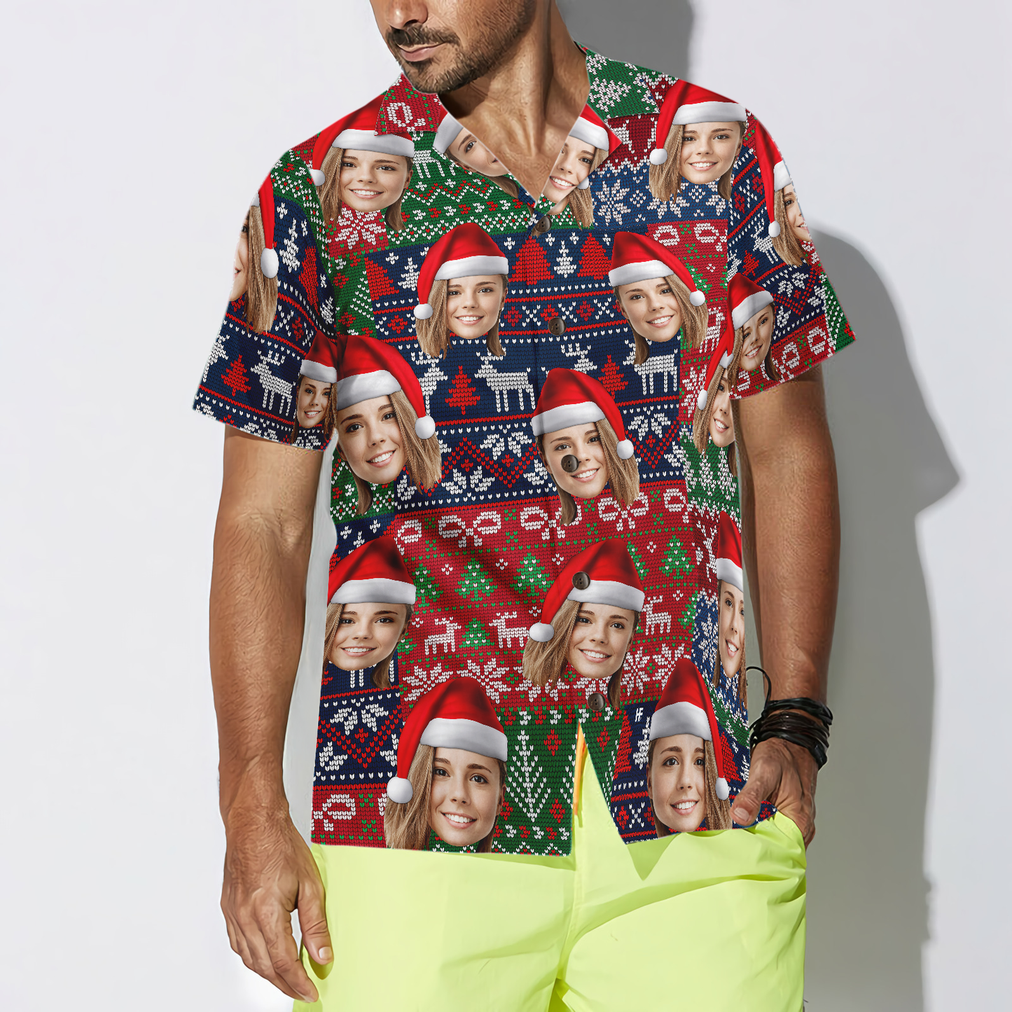 WW | Lustige benutzerdefinierte Gesichts-Weihnachts-02 benutzerdefinierte Hawaiian-Shirt