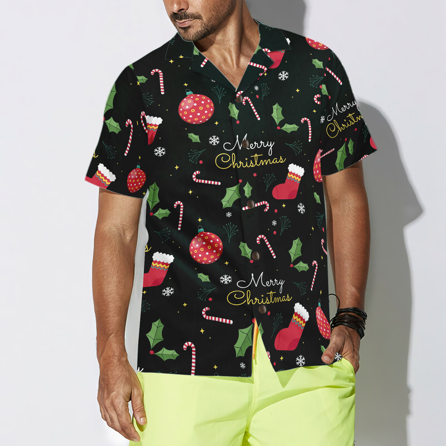 WW | Hyperfavor Weihnachts-Hawaiianhemden, Fröhliche Weihnachten Musterhemd Kurzarm, Weihnachtshemd Geschenkidee für Männer und Frauen