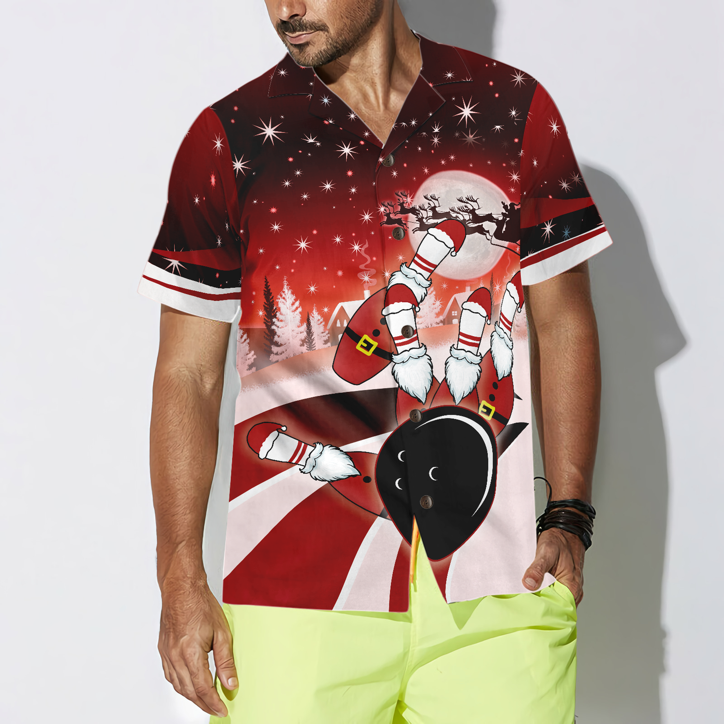 WW | Hawaiian-Shirts, Weihnachts-Bowling-Shirt Kurzarm, Weihnachts-Shirt Geschenke-Idee Für Männer und Frauen