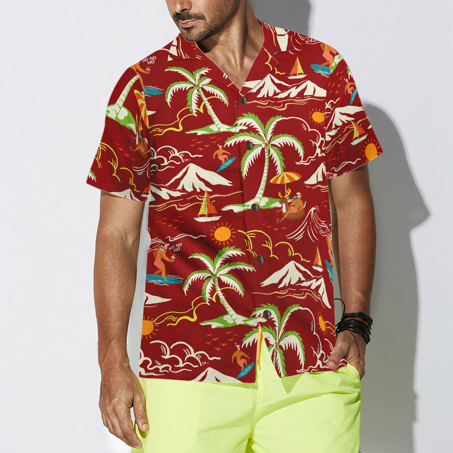 WW | Hyperfavor Weihnachts-Hawaiian-Shirts, Santa Strand Sommer Muster 1 Shirt Kurzarm, Weihnachts-Shirt Geschenkidee für Männer und Frauen