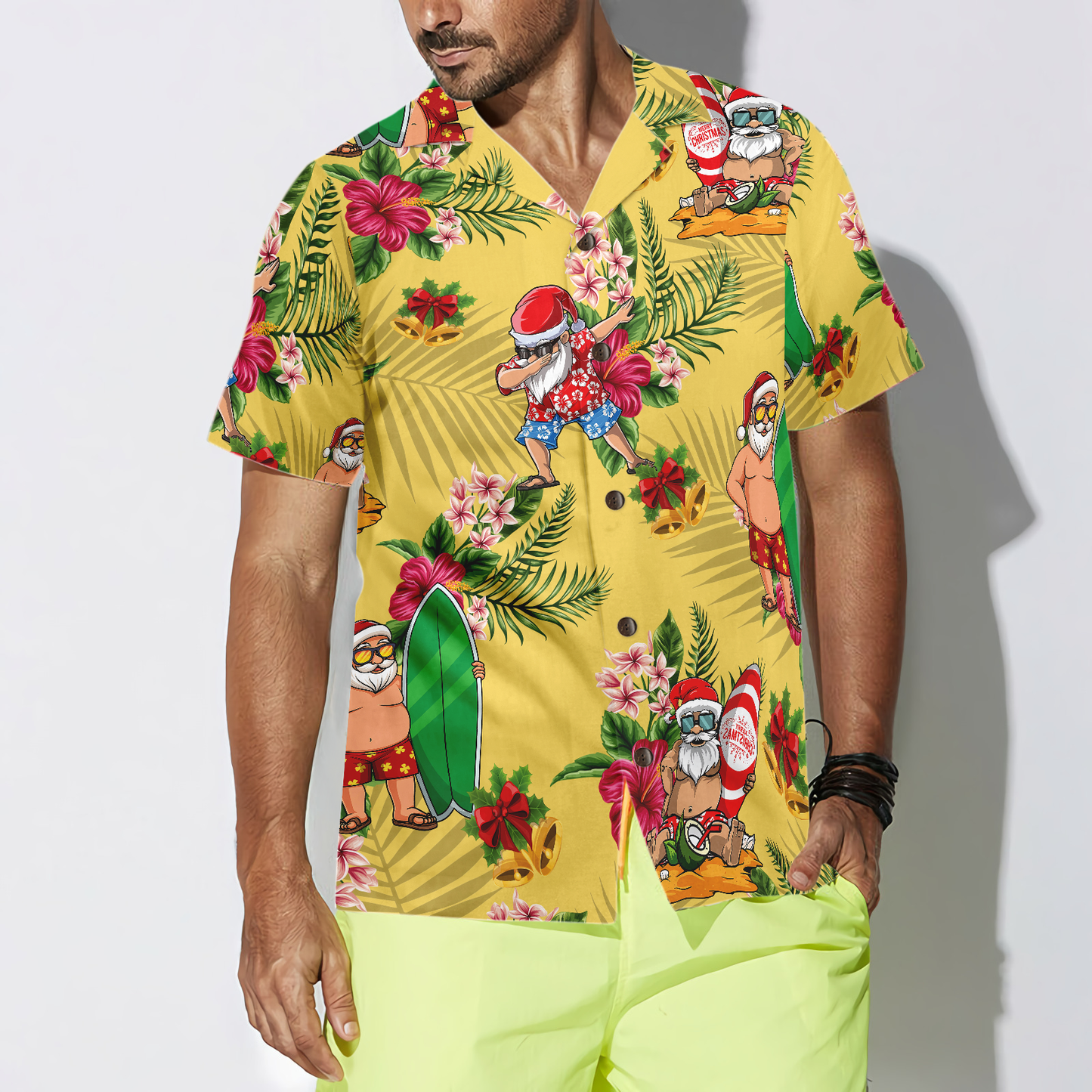 WW | Frohe Weihnachten Santa Claus Surfing Dab Hawaiian Shirt