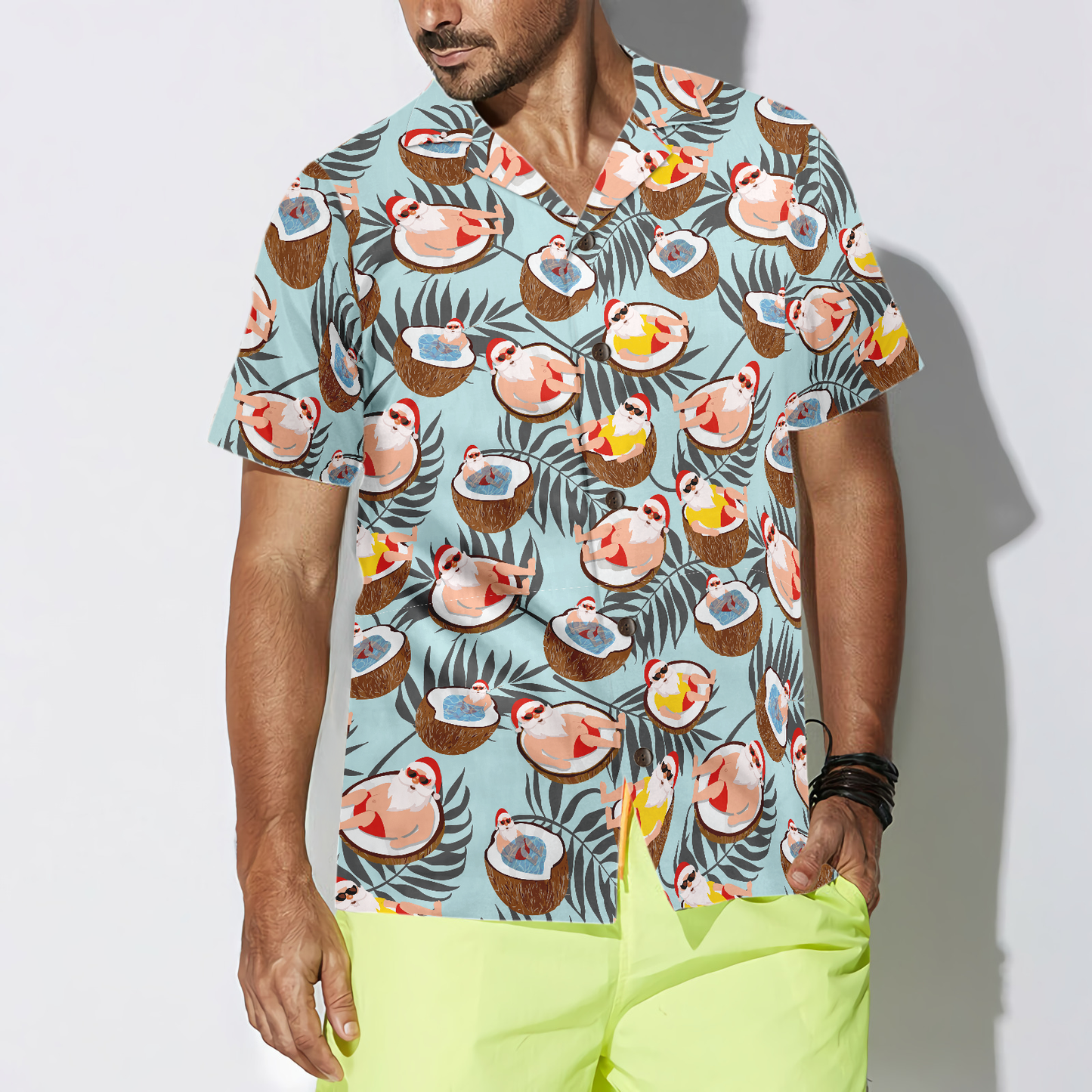 WW | Hyperfavor Weihnachts-Hawaiian-Shirts, Weihnachtsmann mit Kokosnuss-Shirt Kurzarm, Weihnachts-Shirt-Idee Geschenk für Männer und Frauen