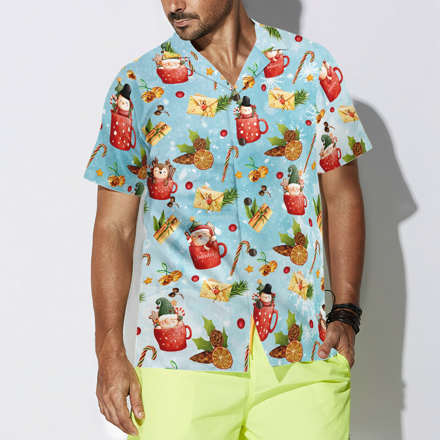 WW | Hyperfavor Santa Weihnachtsmuster 2 Muster Hawaiian Hemd, Weihnachtshemden Kurzarm Knopfdown Hemd für Männer und Frauen