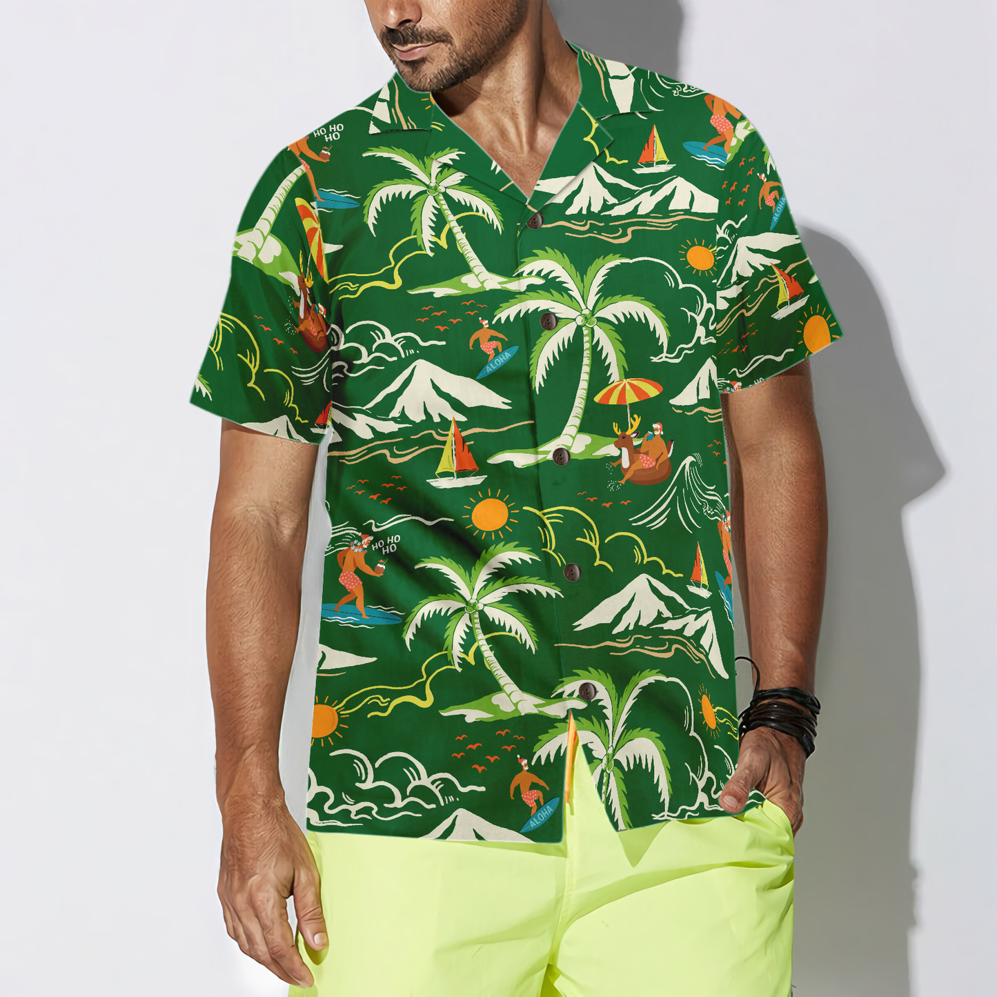 WW | Hyperfavor Weihnachts-Hawaiian-Shirts, Santa Beach Sommermuster 2 Shirt Kurzarm, Weihnachtshemd Geschenkidee für Männer und Frauen
