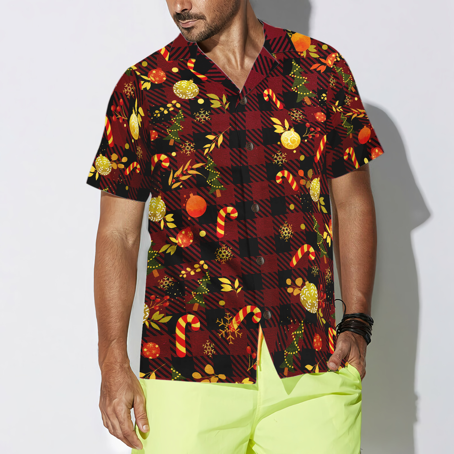 WW | Hyperfavor Weihnachts-Hawaiian-Shirts, Frohe Weihnachten Rotkariertes Muster Shirt Kurzarm, Weihnachts-Shirt Geschenkidee Für Männer Und Frauen
